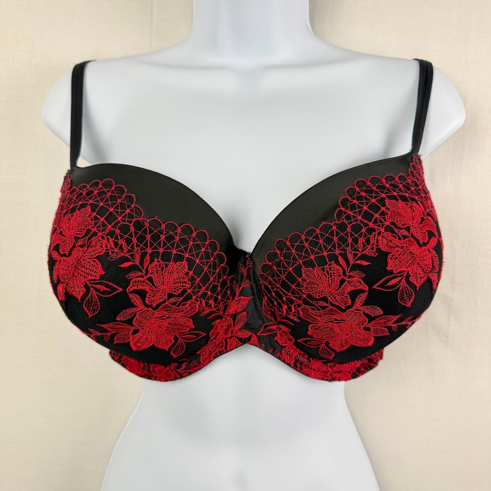 Soma Sensuous Opulence Perfect Coverage Bra 38DD Black Red Floral Lace Underwire